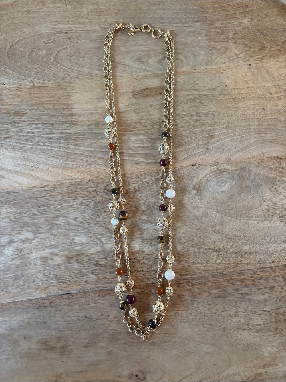 Talbots Gold Multi-Bead Long Necklace